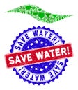 Bicolor Save Water! Grunge Stamp and Wave Shape Icon Wine Mosaic Royalty Free Stock Photo