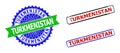 TURKMENISTAN Rosette and Rectangle Bicolor Badges with Grunge Surfaces