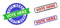 VOTE HERE Rosette and Rectangle Bicolor Stamp Seals with Grunged Textures Royalty Free Stock Photo