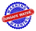 WARNING UNSAFE WATER Rosette and Rounded Rectangle Bicolor Stamp Seal in Grunge Texture Royalty Free Stock Photo