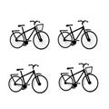 Collection of silhouettes of bicycles isolated on white background