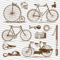 Bicycle and accessories vintage set 1 Royalty Free Stock Photo