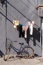 Bicycle airing clothes wall