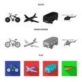 Bicycle, airplane, bus, helicopter types of transport. Transport set collection icons in black, flat, monochrome style