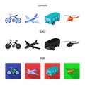 Bicycle, airplane, bus, helicopter types of transport. Transport set collection icons in cartoon,black,flat style vector