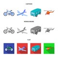 Bicycle, airplane, bus, helicopter types of transport. Transport set collection icons in cartoon,flat,monochrome style