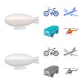 Bicycle, airplane, bus, helicopter types of transport. Transport set collection icons in cartoon,monochrome style vector