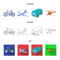 Bicycle, airplane, bus, helicopter types of transport. Transport set collection icons in cartoon,outline,flat style