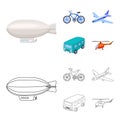 Bicycle, airplane, bus, helicopter types of transport. Transport set collection icons in cartoon,outline style vector