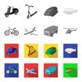 Bicycle, airplane, bus, helicopter types of transport. Transport set collection icons in monochrome,flat style vector