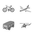 Bicycle, airplane, bus, helicopter types of transport. Transport set collection icons in monochrome style vector symbol