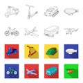 Bicycle, airplane, bus, helicopter types of transport. Transport set collection icons in outline,flet style vector