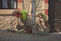 Bicycle as a decorative object next to a shop