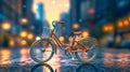 Bicycle on the background of a blurred city. Generative AI Royalty Free Stock Photo