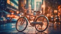 Bicycle on the background of a blurred city. Generative AI Royalty Free Stock Photo