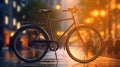 Bicycle on the background of a blurred city. Generative AI Royalty Free Stock Photo