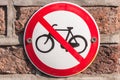 Bicycle ban sign on a street in Amsterdam