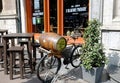 Bicycle with a barrel of beer on the trunk in Amsterdam