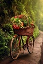 bicycle with basket filled with fresh produce