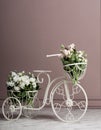 Bicycle with a basket of flowers roses Royalty Free Stock Photo