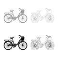 Bicycle with basket and flowers tulips icon outline set black grey color vector illustration flat style image Royalty Free Stock Photo