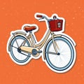 Cartoon Bicycle Sticker On Orange Background - Vector Illustration Royalty Free Stock Photo