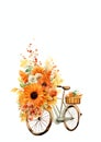 bicycle with baskets filled with freshly picked autumn flowers watercolor border frame