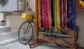 bicycle behind colorful handkerchiefs, Nafplio, Greece