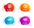 Bicycle, Best rank and Timer icons. Laureate award sign. Bike, Success medal, Stopwatch gadget. Prize. Vector