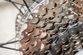 Bicycle bike rear derailleur gear cassette chain detail close up Royalty Free Stock Photo