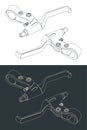 Bicycle brake lever isometric blueprints Royalty Free Stock Photo