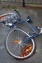 A bicycle with a buckled wheel Royalty Free Stock Photo
