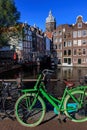 Bicycle on Canal Bridge in Amsterdam Royalty Free Stock Photo