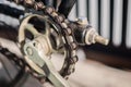 Bicycle chain macro, closeup of old bicycle chain Royalty Free Stock Photo