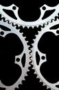 Bicycle chainrings closeup on black