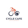 Bicycle Coffee Shop Cafe Logo With Cyclist Riding Bike And Coffee Foam Icon Illustration Logo