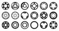 Bicycle cogwheel. Cyclic gear system black elements silhouette for bicycle, circular disk mechanism for gear chain