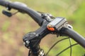 Bicycle computer mounted on a bicycle handlebar Royalty Free Stock Photo