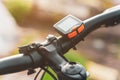 Bicycle computer mounted on a bicycle handlebar Royalty Free Stock Photo