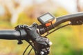 Bicycle computer mounted on a bicycle handlebar Royalty Free Stock Photo
