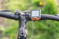 Bicycle computer mounted on a bicycle handlebar Royalty Free Stock Photo