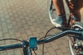 Bicycle Computer Odometer On Steering Wheel On Cyclist Background, Point Of View Shot Royalty Free Stock Photo
