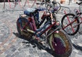 Bicycle covered with colorful knitting