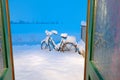 bicycle covered with a layer of snow Royalty Free Stock Photo