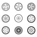 Bicycle crank type set, vector line on white background