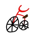 Bicycle in a deliberately childish style. Child drawing. Sketch imitation painting felt-tip pen or marker. Vector illustration