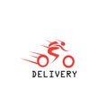Bicycle delivery logo illustration, people with color design vector template