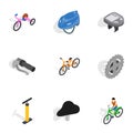 Bicycle equipment icons set, isometric 3d style Royalty Free Stock Photo
