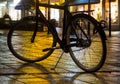 Bicycle with evening city lights Royalty Free Stock Photo