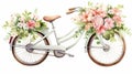 Bicycle with flowers. Hand drawn watercolor illustration isolated on white background Generative AI Royalty Free Stock Photo